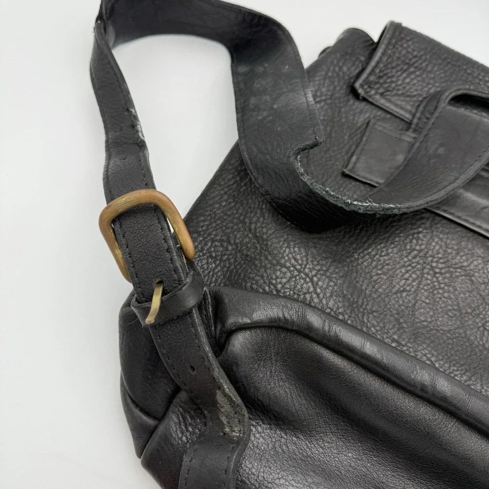 VTG Genuine Leather Rucksack Backpack Black Travel 12